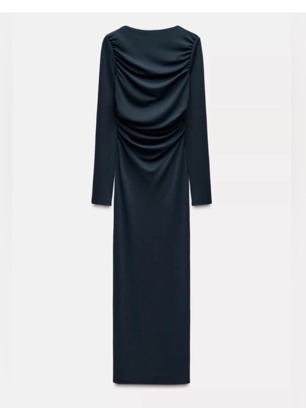 Zara Black Long-Sleeve Draped Back Midi Dress